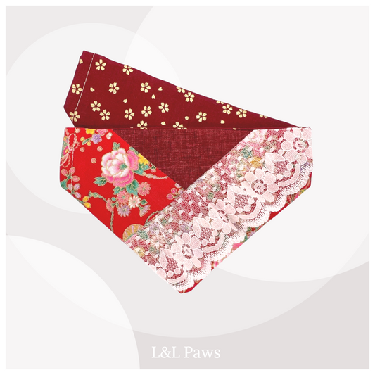 Flower with Lace Fabric - Red - Kimono Bandana