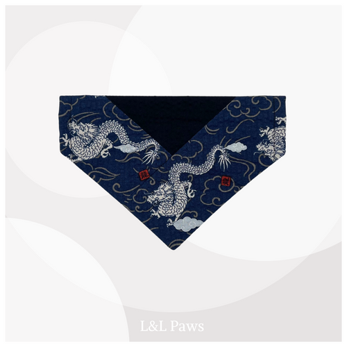 粋な龍 青 浴衣バンダナ Kimono Bandanas 着物バンダナ 犬 猫 ペット 和柄 日本製 手作り ギフト エルエルポウズ