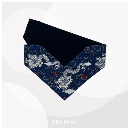 粋な龍 青 浴衣バンダナ Kimono Bandanas 着物バンダナ 犬 猫 ペット 和柄 日本製 手作り ギフト エルエルポウズ