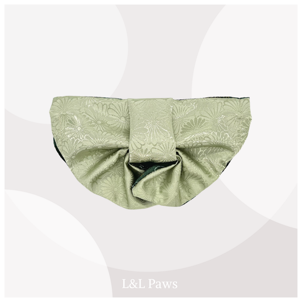 Seigaiha Wave Deep Green- Chirimen - Obi Bandana