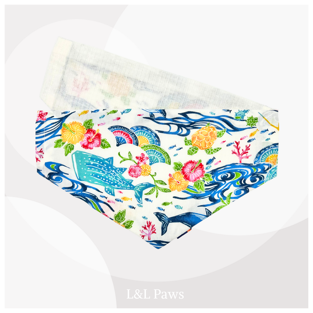Whale Bingata Design Fabric and Shijira-ori - Dog Bandana