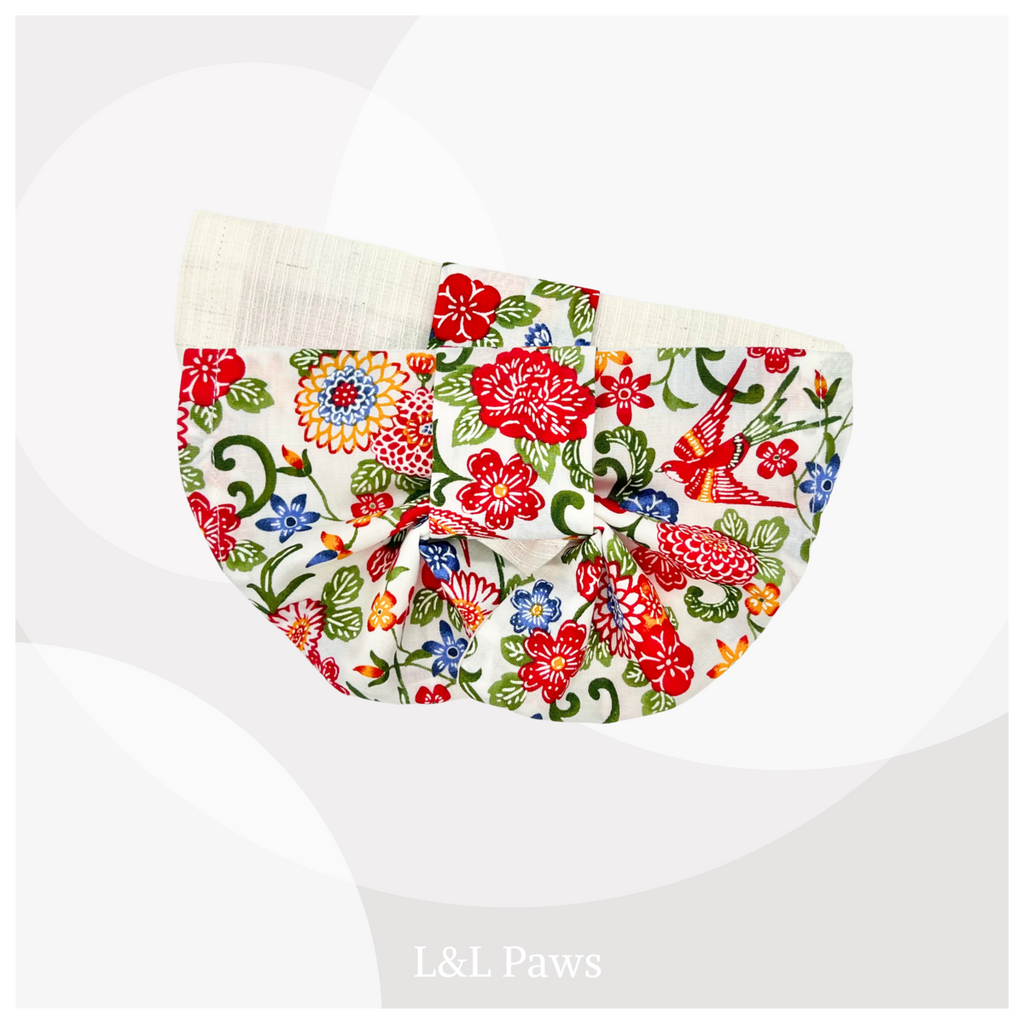 Flower Bingata Design Fabric and Awa Shijira-ori - Obi Bandana
