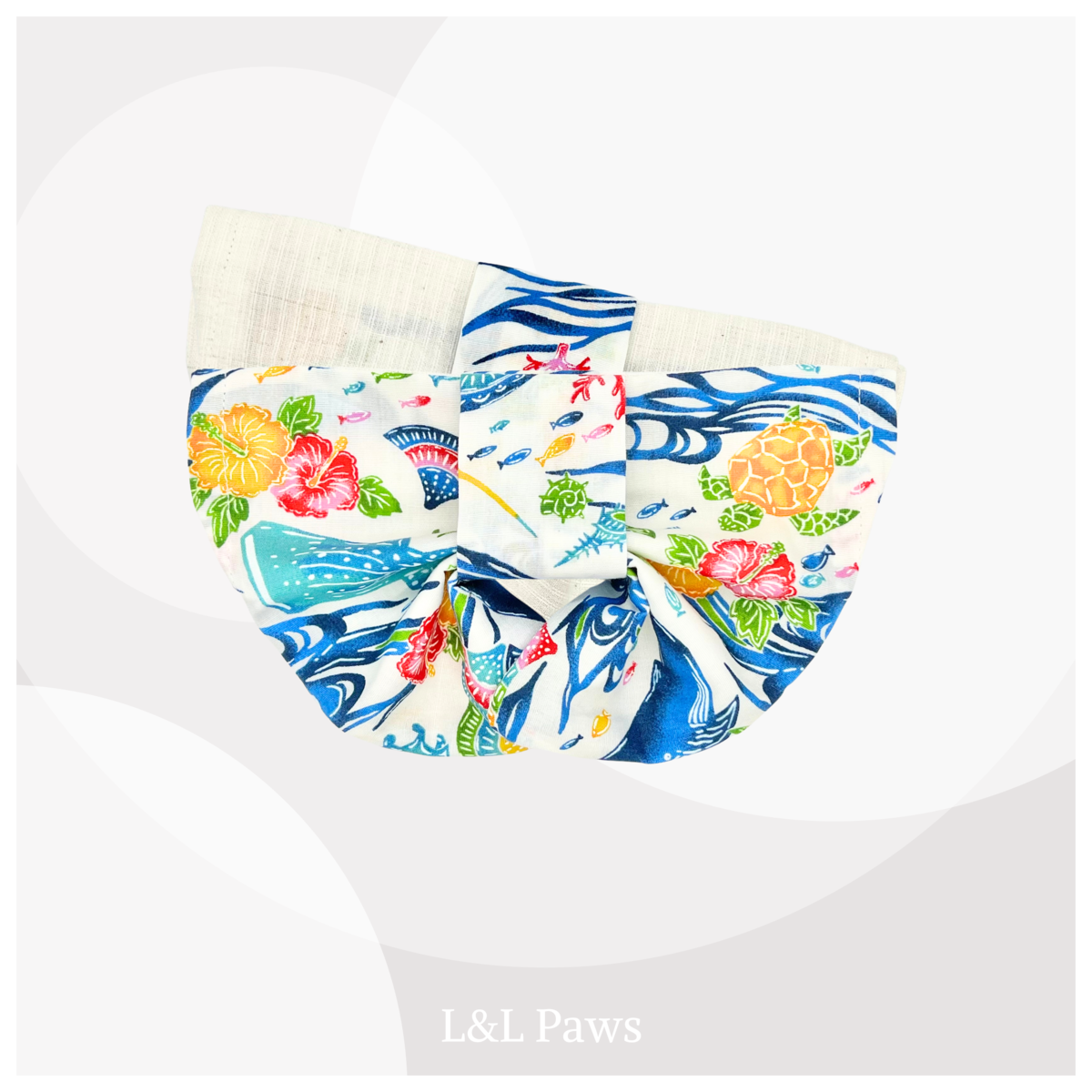 海　紅型風海柄と阿波しじら織　帯バンダナ