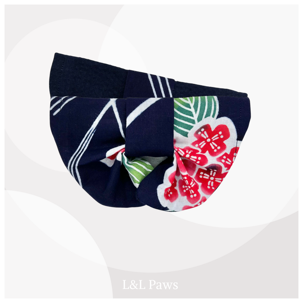 Hydrangea Yukata Fabric and Shijira-Ori - Obi Bandana