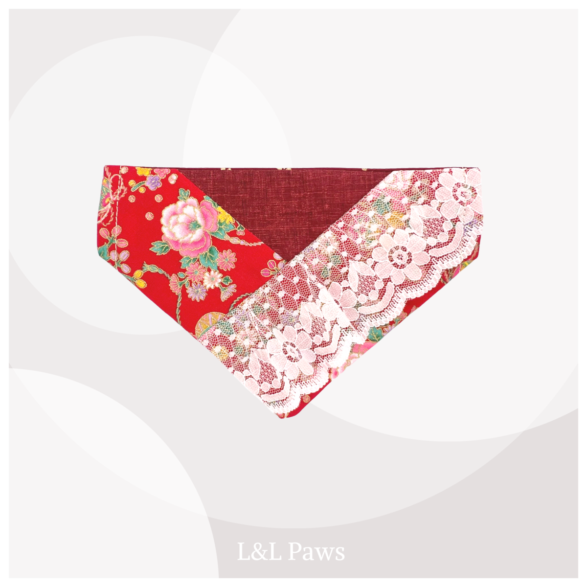 Flower with Lace Fabric - Red - Kimono Bandana
