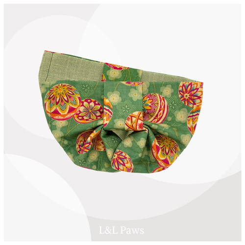 ときめきレトロ鞠 緑 帯バンダナ Obi Bow Bandanas 帯バンダナ 犬 猫 ペット 和柄 日本製 手作り ギフト エルエルポウズ