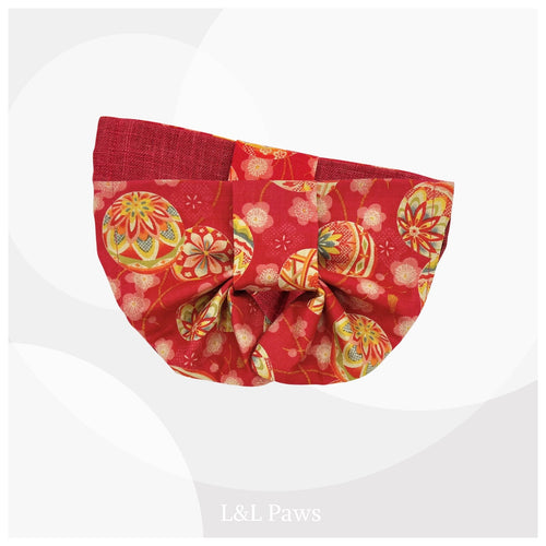 ときめきレトロ鞠 赤 帯バンダナ Obi Bow Bandanas 帯バンダナ 犬 猫 ペット 和柄 日本製 手作り ギフト エルエルポウズ
