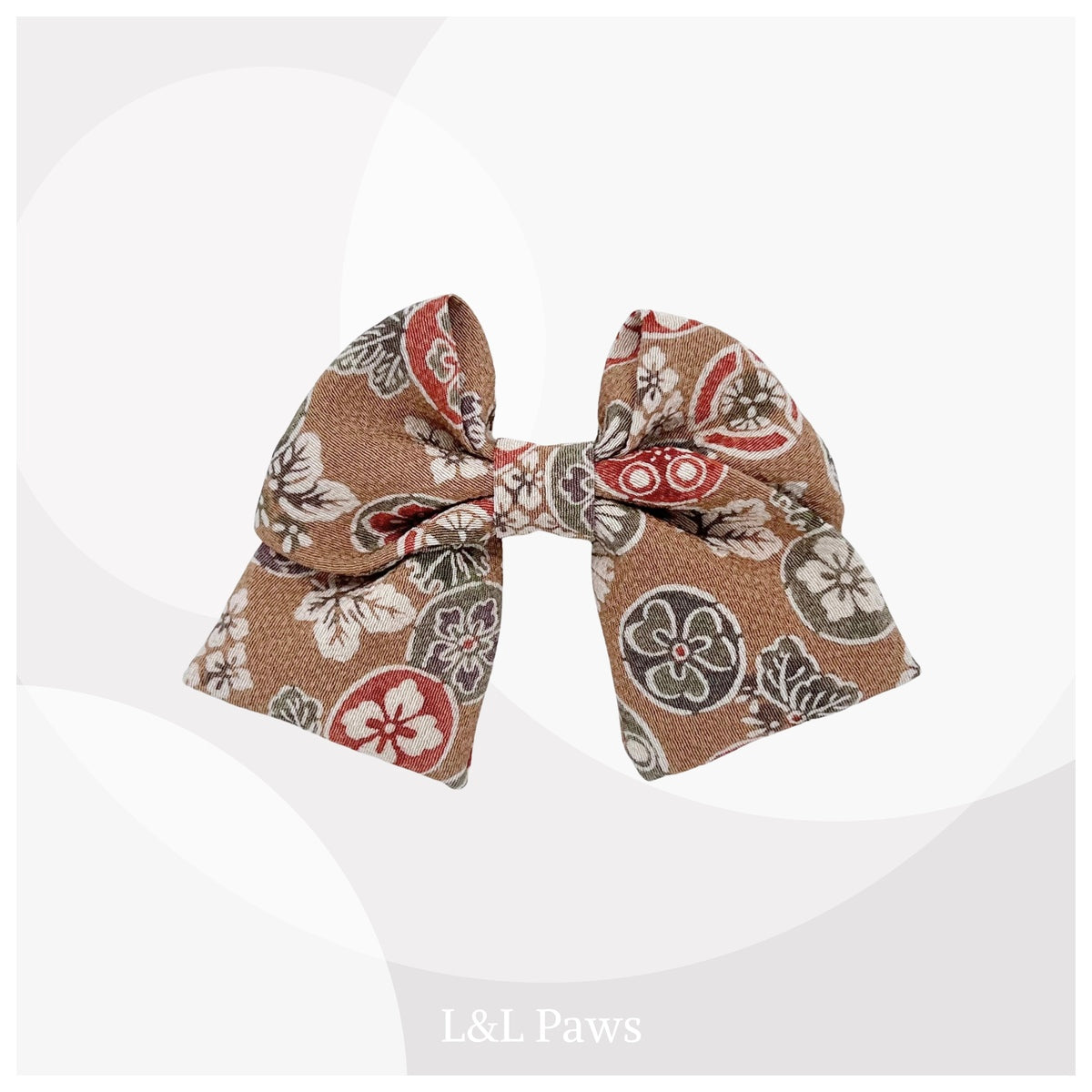 和かわいい花丸文　亜麻色　正絹　ミニ和リボン