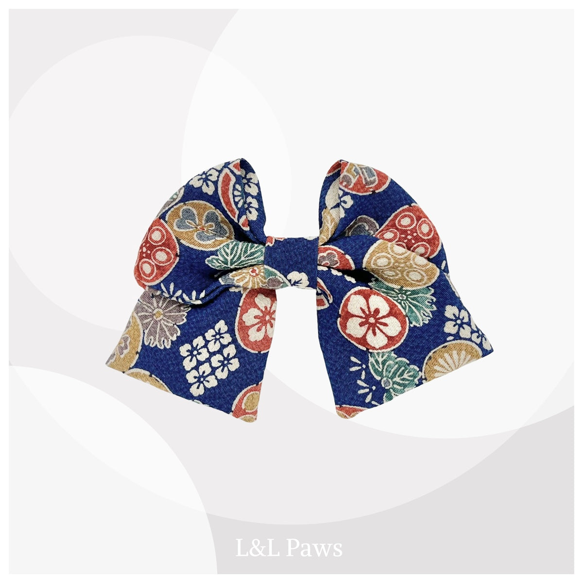 和かわいい花丸文　紺瑠璃　正絹　ミニ和リボン