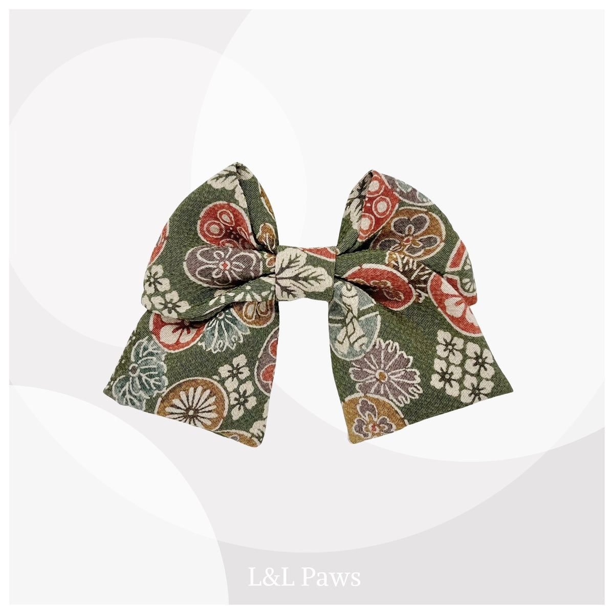 和かわいい花丸文　抹茶色２　正絹　ミニ和リボン