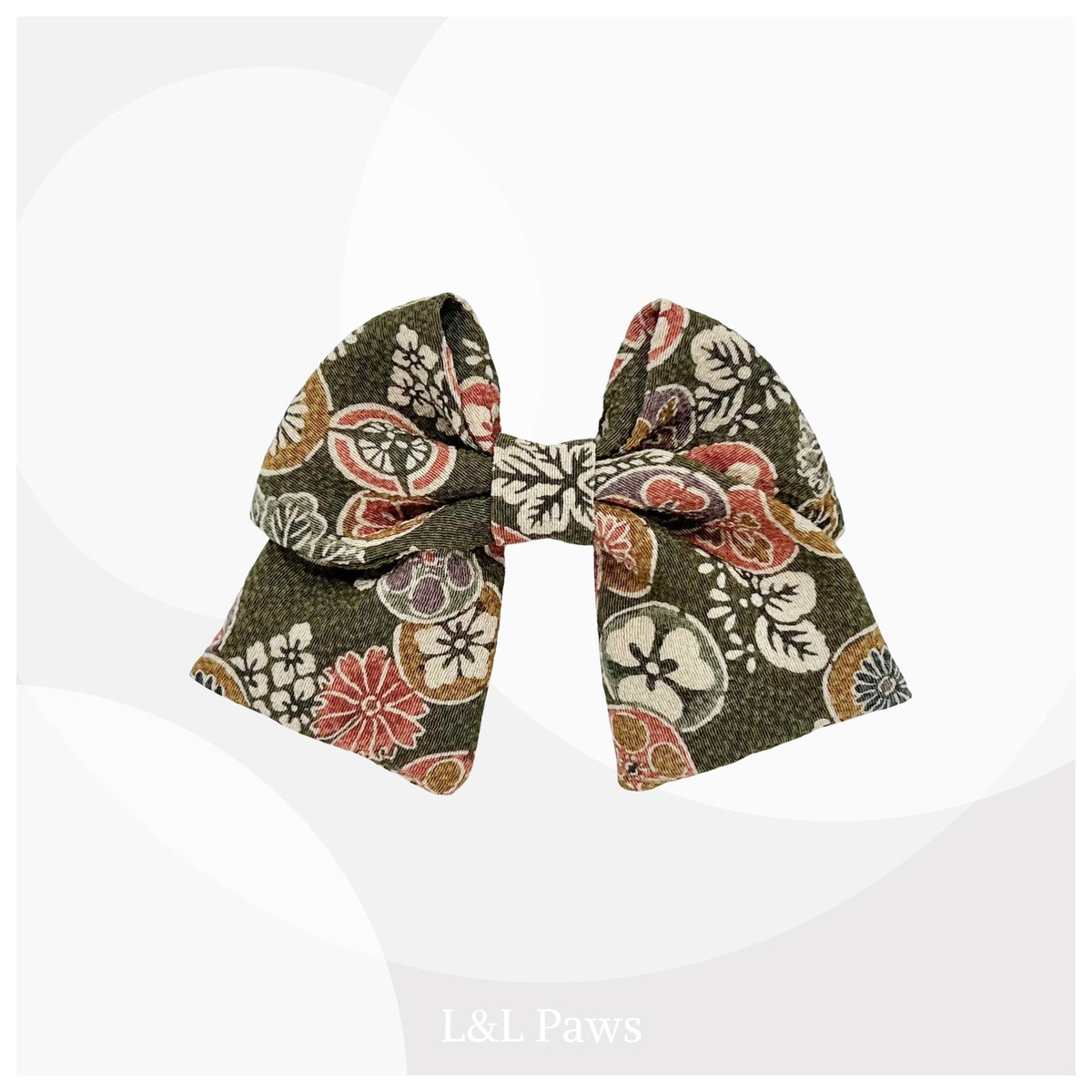 和かわいい花丸文　深緑　正絹　ミニ和リボン