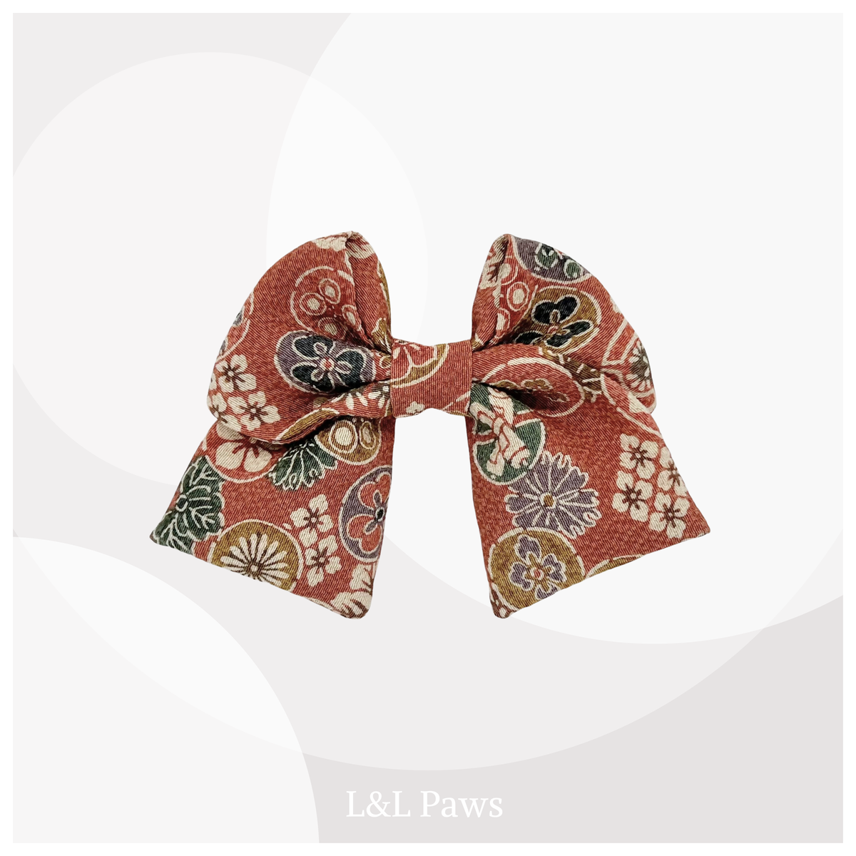 和かわいい花丸文　珊瑚色　正絹　ミニ和リボン