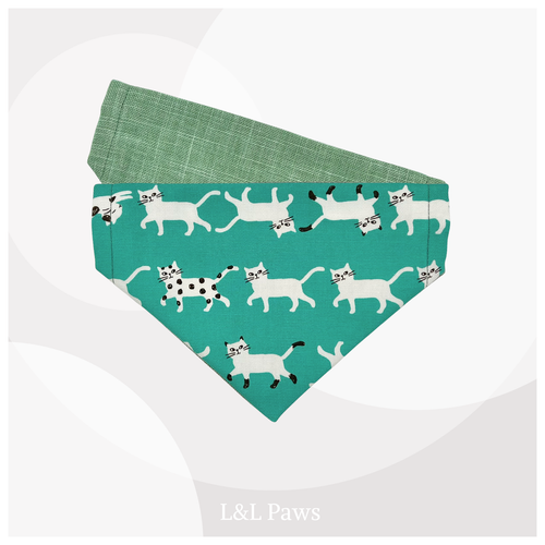 きみが好き！かわいい猫の和バンダナ 緑 Authentic Japanese Bandanas 和なバンダナ 犬 猫 ペット 和柄 日本製 手作り ギフト エルエルポウズ