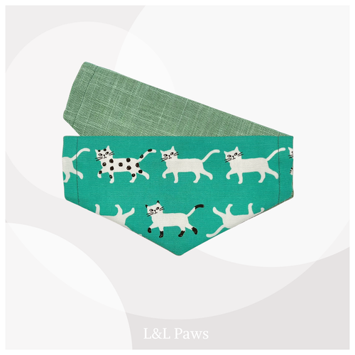 きみが好き！かわいい猫のミニバンダナ 緑 MIni Bandanas ミニバンダナ 犬 猫 ペット 和柄 日本製 手作り ギフト エルエルポウズ