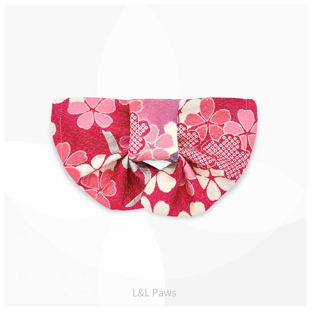 きらきらの花 正絹の振袖地の帯バンダナ Obi Bow Bandanas 帯バンダナ 犬 猫 ペット 和柄 日本製 手作り ギフト エルエルポウズ