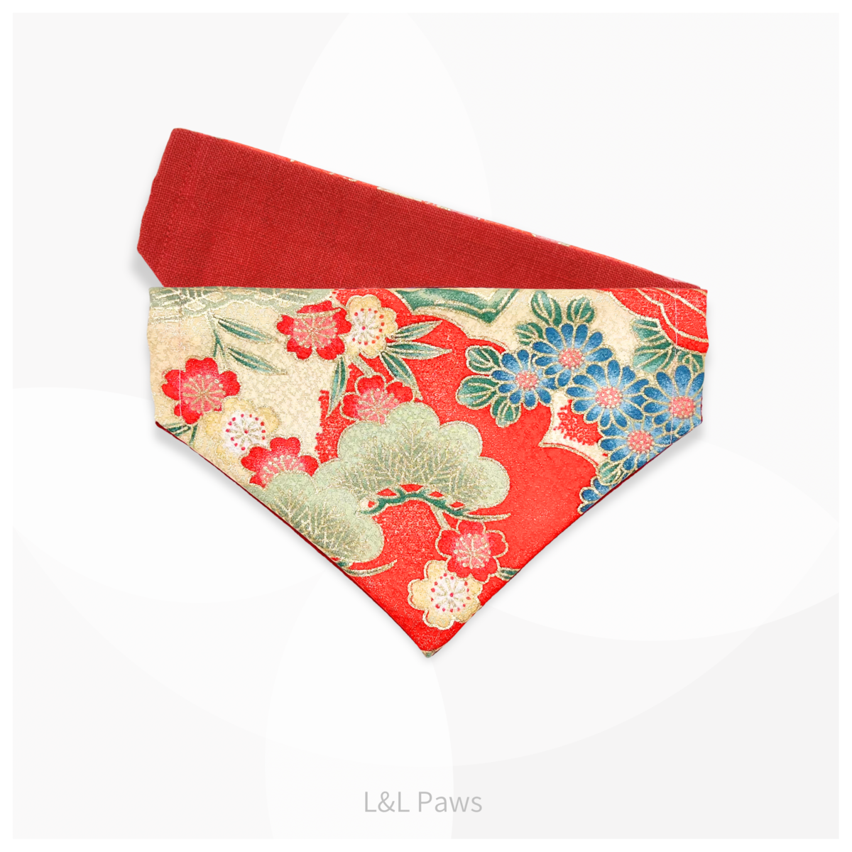 金彩友禅の和バンダナ 赤a Authentic Japanese Bandanas 和なバンダナ 犬 猫 ペット 和柄 日本製 手作り ギフト エルエルポウズ