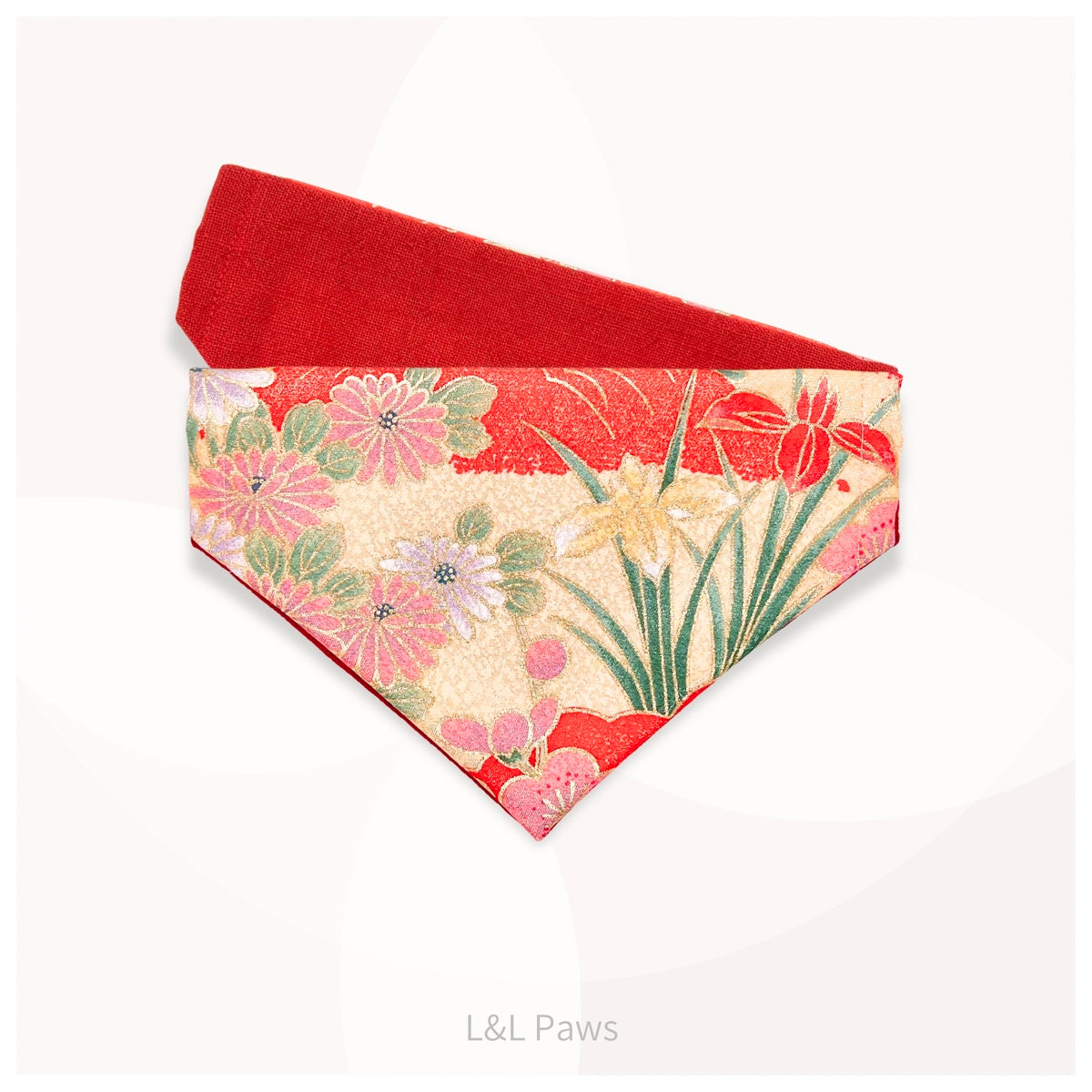 金彩友禅の和バンダナ 赤c Authentic Japanese Bandanas 和なバンダナ 犬 猫 ペット 和柄 日本製 手作り ギフト エルエルポウズ