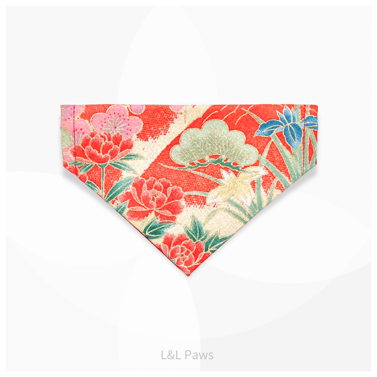 金彩友禅の和バンダナ 赤b Authentic Japanese Bandanas 和なバンダナ 犬 猫 ペット 和柄 日本製 手作り ギフト エルエルポウズ