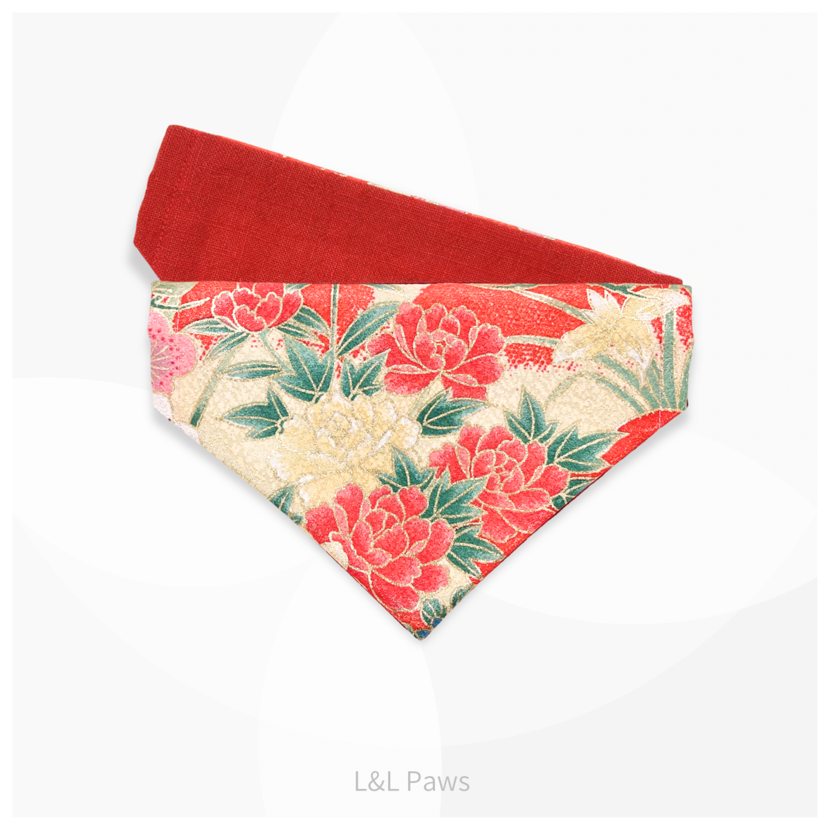 金彩友禅の和バンダナと首輪のセット 赤a Authentic Japanese Bandanas 和なバンダナ 犬 猫 ペット 和柄 日本製 手作り ギフト エルエルポウズ
