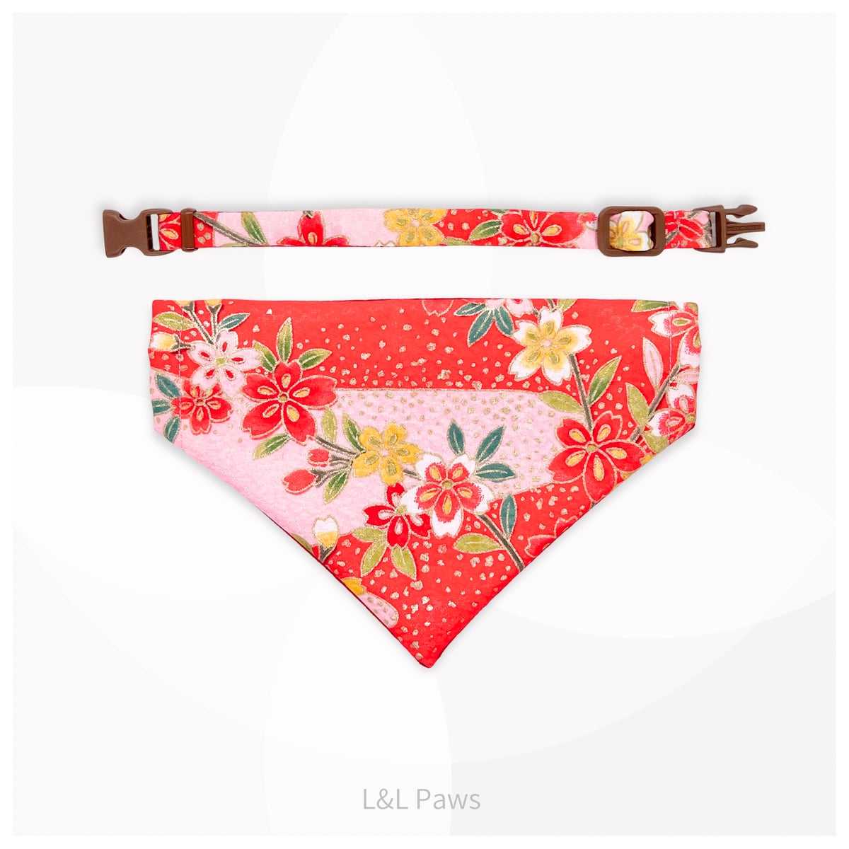 金彩友禅の和バンダナと首輪のセット ピンクa Authentic Japanese Bandanas 和なバンダナ 犬 猫 ペット 和柄 日本製 手作り ギフト エルエルポウズ