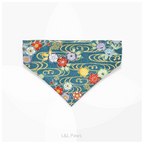 金彩友禅の和バンダナ 青 Authentic Japanese Bandanas 和なバンダナ 犬 猫 ペット 和柄 日本製 手作り ギフト エルエルポウズ
