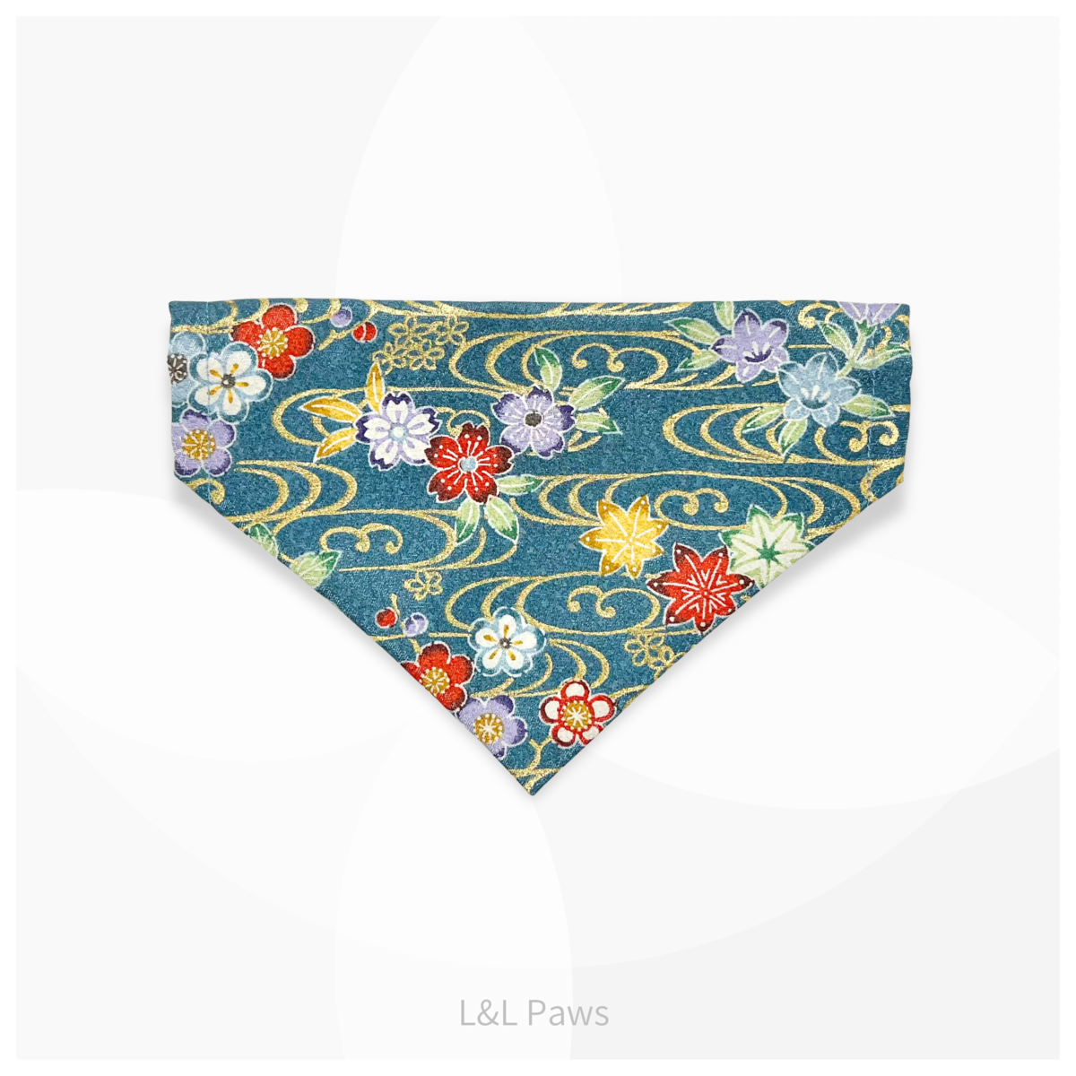 金彩友禅の和バンダナ 青 Authentic Japanese Bandanas 和なバンダナ 犬 猫 ペット 和柄 日本製 手作り ギフト エルエルポウズ