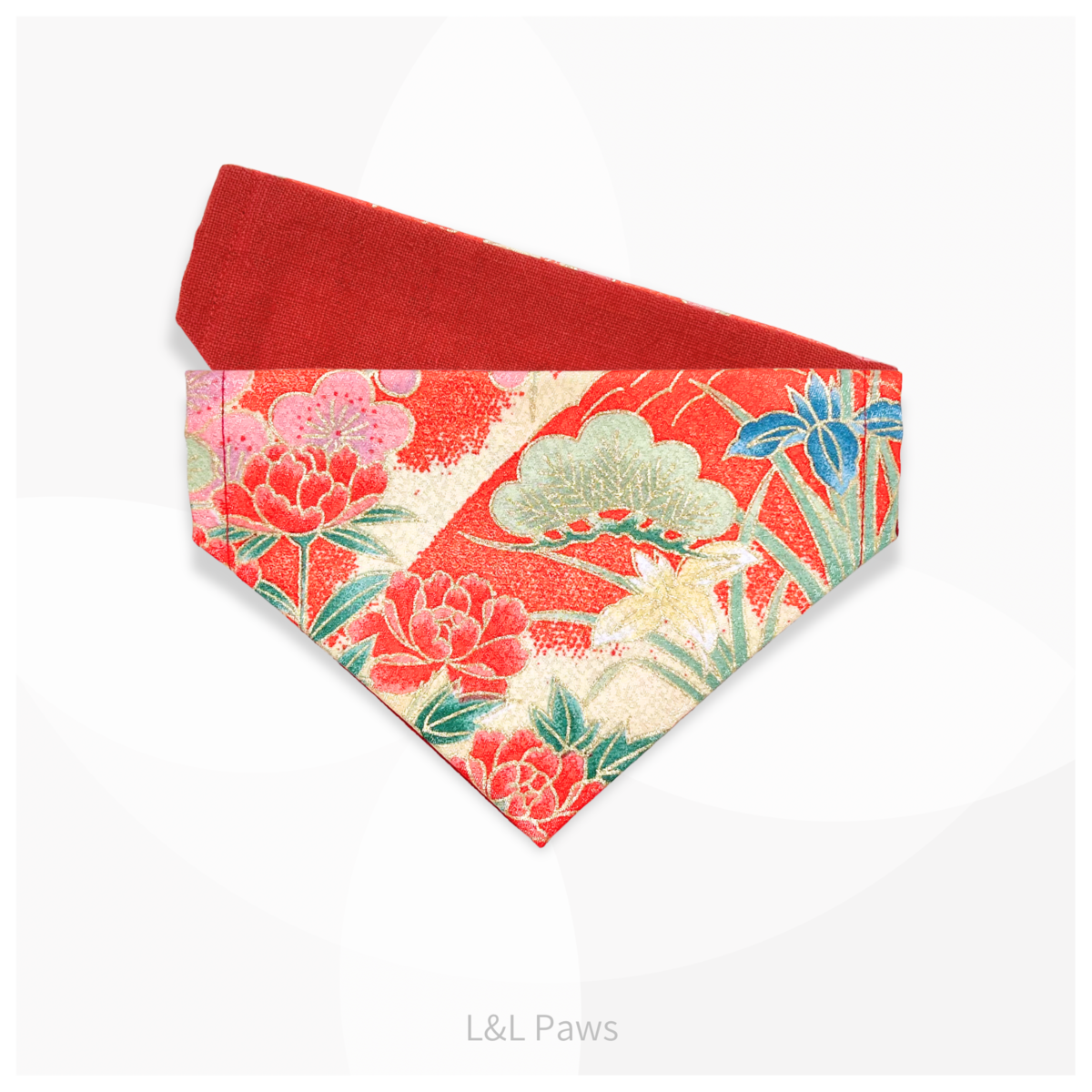 金彩友禅の和バンダナ 赤b Authentic Japanese Bandanas 和なバンダナ 犬 猫 ペット 和柄 日本製 手作り ギフト エルエルポウズ