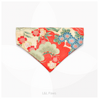 金彩友禅の和バンダナ 赤a Authentic Japanese Bandanas 和なバンダナ 犬 猫 ペット 和柄 日本製 手作り ギフト エルエルポウズ