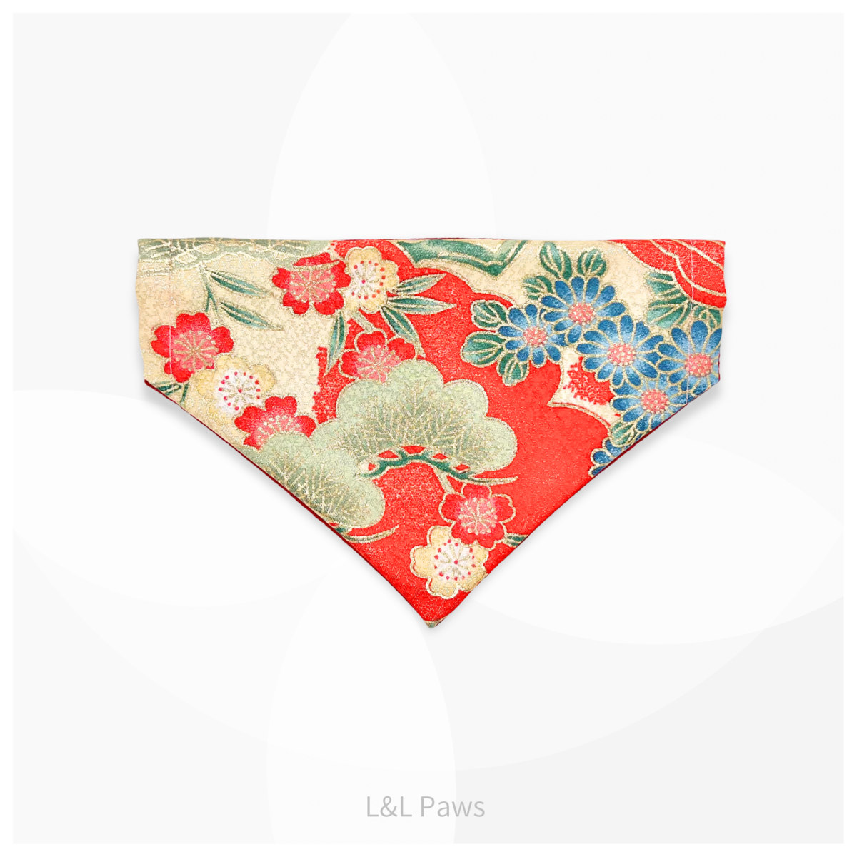 金彩友禅の和バンダナ 赤a Authentic Japanese Bandanas 和なバンダナ 犬 猫 ペット 和柄 日本製 手作り ギフト エルエルポウズ