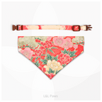 金彩友禅の和バンダナと首輪のセット 赤b Authentic Japanese Bandanas 和なバンダナ 犬 猫 ペット 和柄 日本製 手作り ギフト エルエルポウズ