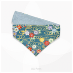 金彩友禅の和バンダナ 青 Authentic Japanese Bandanas 和なバンダナ 犬 猫 ペット 和柄 日本製 手作り ギフト エルエルポウズ