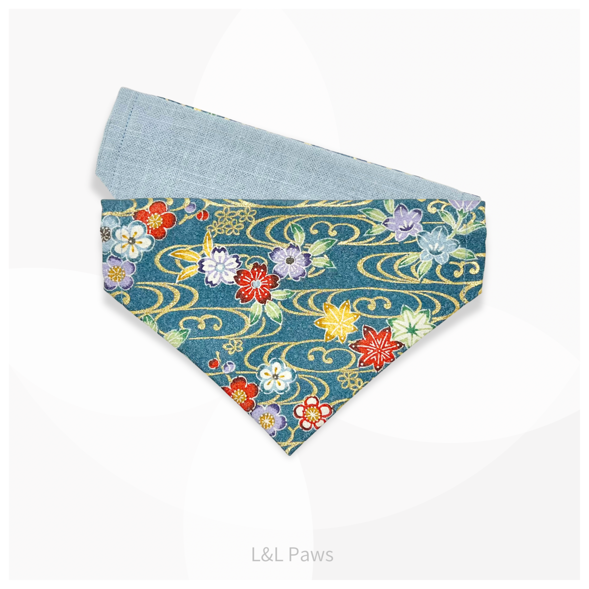 金彩友禅の和バンダナ 青 Authentic Japanese Bandanas 和なバンダナ 犬 猫 ペット 和柄 日本製 手作り ギフト エルエルポウズ