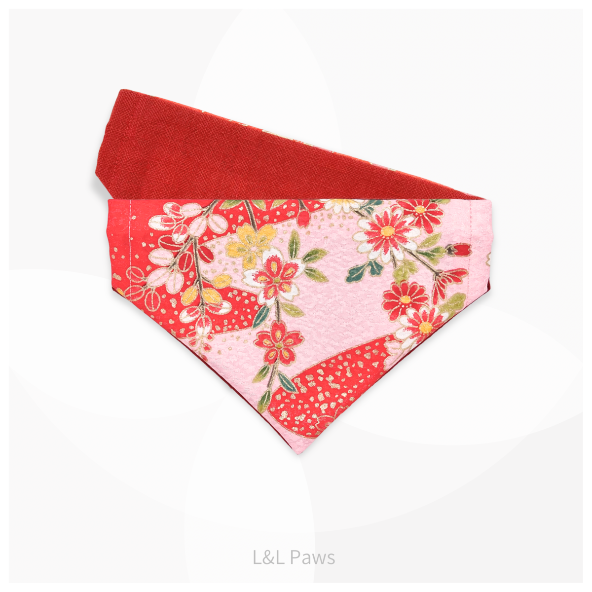 金彩友禅の和バンダナと首輪のセット ピンクb Authentic Japanese Bandanas 和なバンダナ 犬 猫 ペット 和柄 日本製 手作り ギフト エルエルポウズ