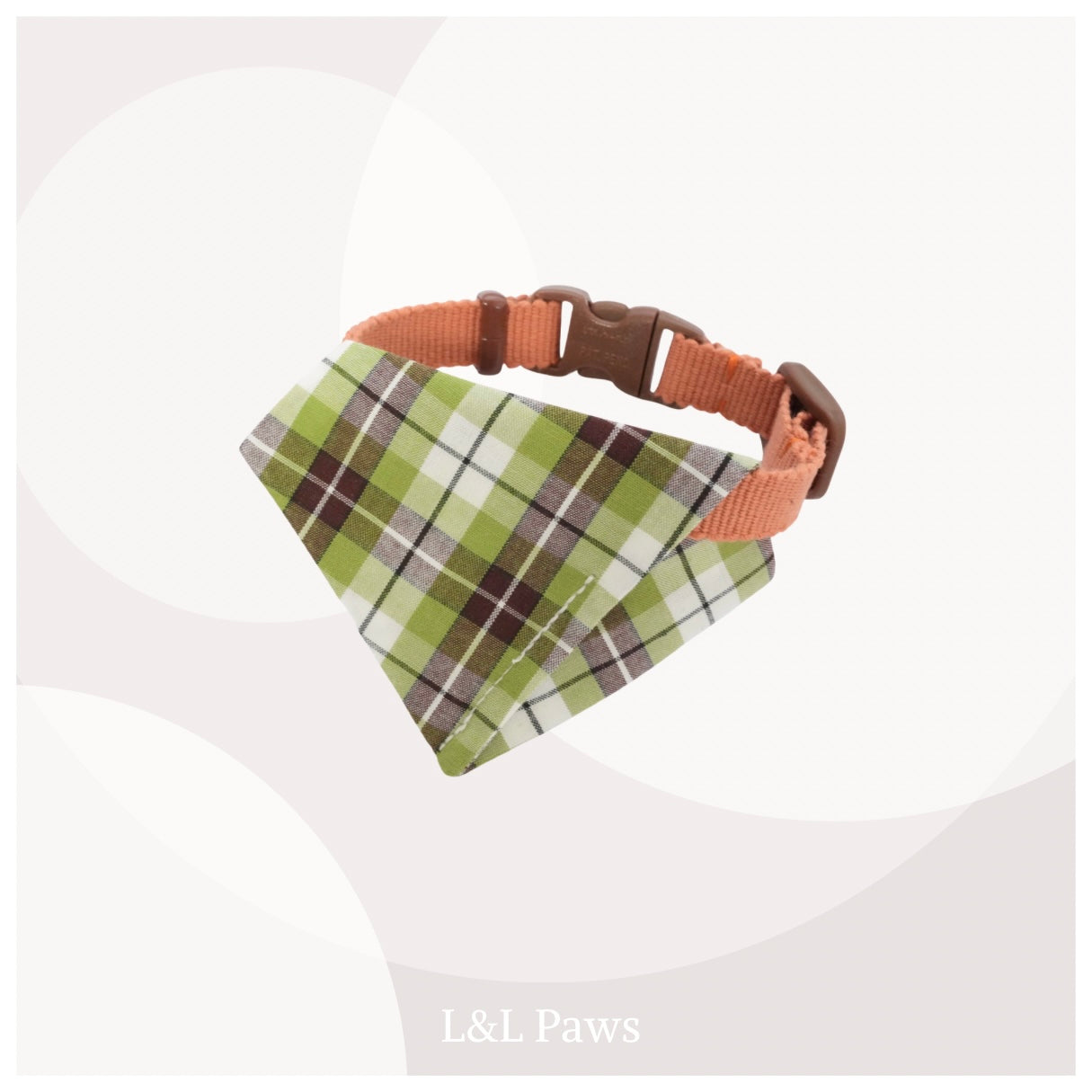 真田紐の首輪(アプリコット）と播州織のダイヤバンダナのセット