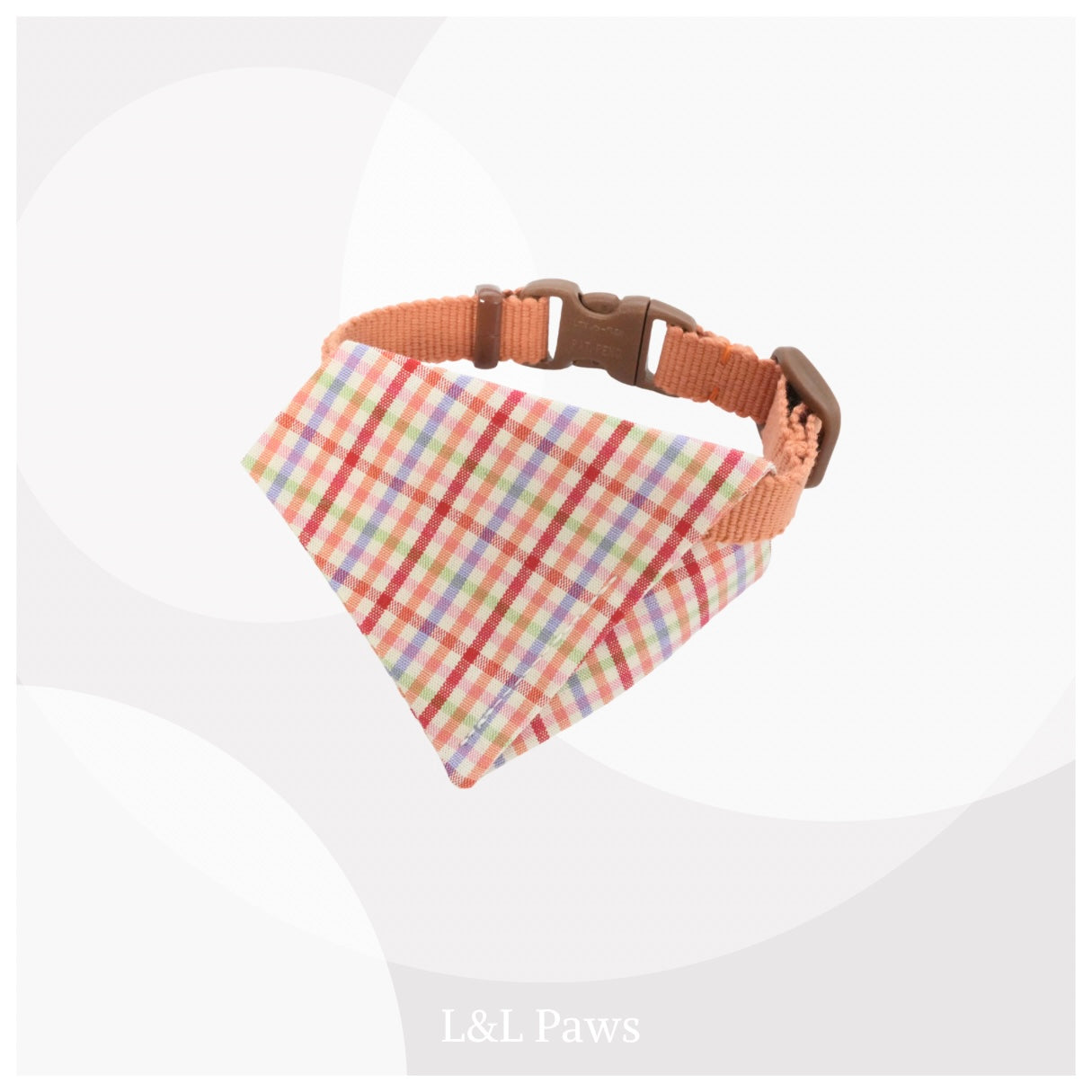 真田紐の首輪(アプリコット）と播州織のダイヤバンダナのセット