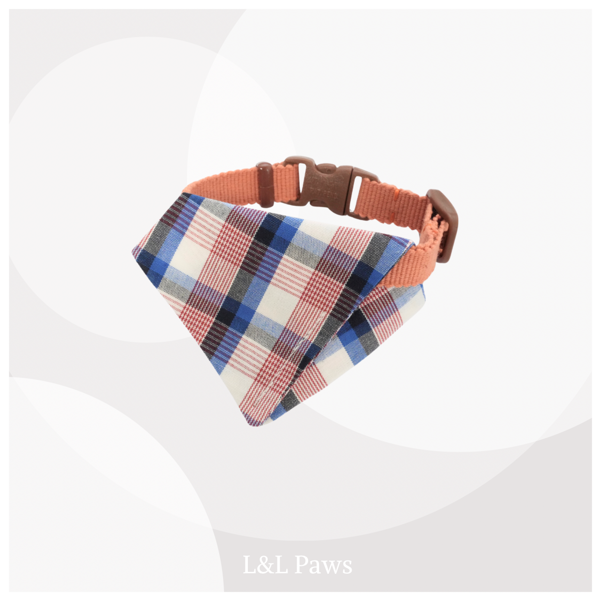 真田紐の首輪(アプリコット）と播州織のダイヤバンダナのセット