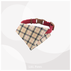 真田紐の首輪(赤）と播州織のダイヤバンダナのセット