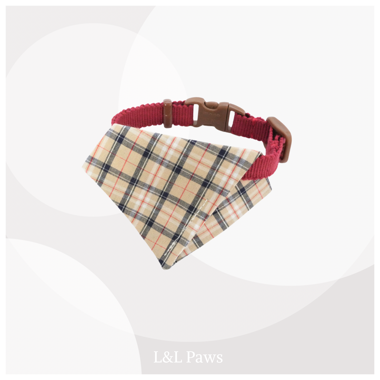 真田紐の首輪(赤）と播州織のダイヤバンダナのセット
