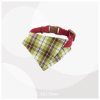 真田紐の首輪(赤）と播州織のダイヤバンダナのセット