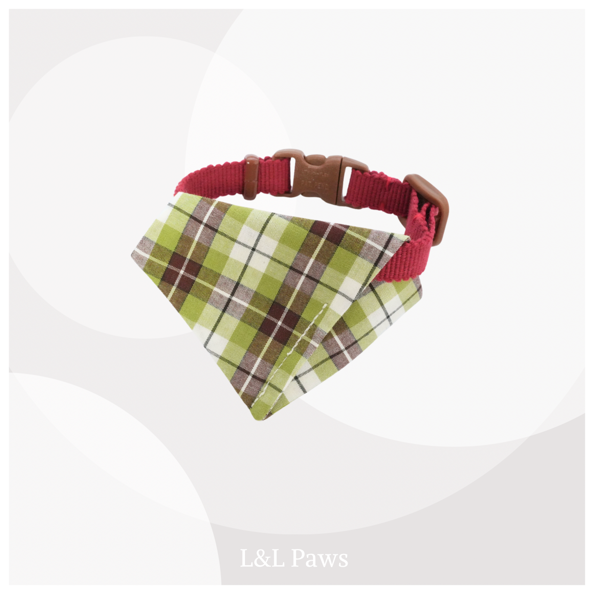 真田紐の首輪(赤）と播州織のダイヤバンダナのセット