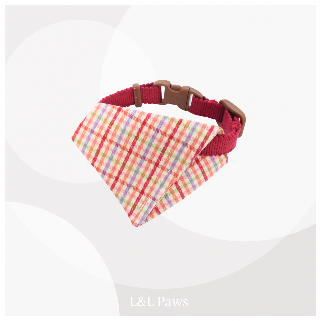 真田紐の首輪(赤）と播州織のダイヤバンダナのセット