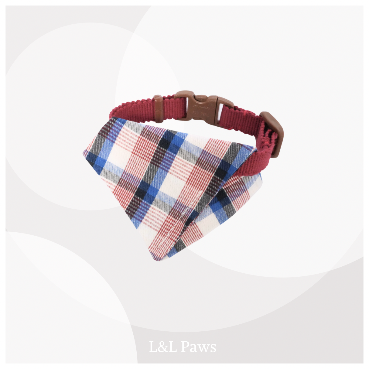 真田紐の首輪(赤）と播州織のダイヤバンダナのセット
