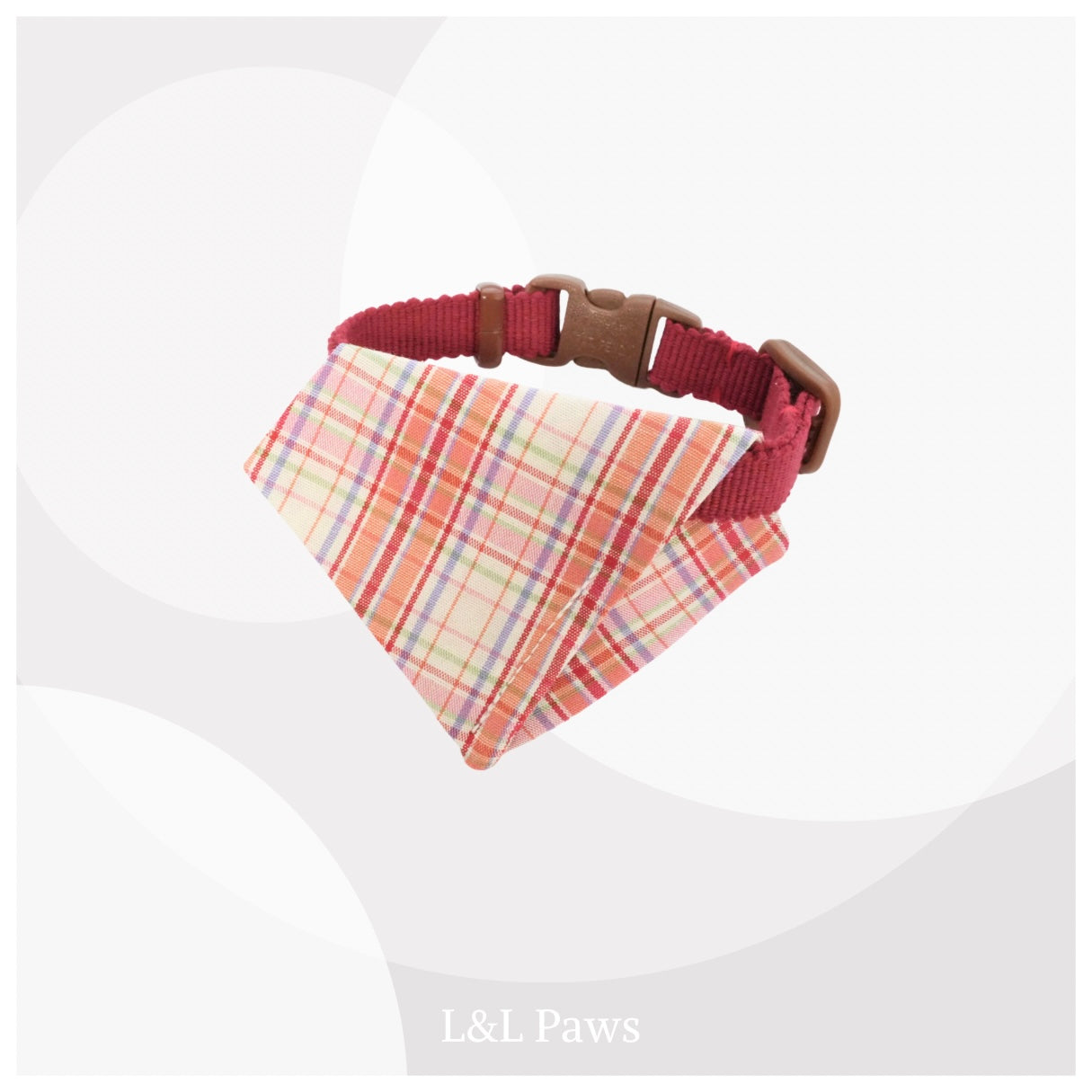 真田紐の首輪(赤）と播州織のダイヤバンダナのセット