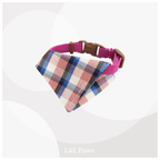 真田紐の首輪(マゼンタ）と播州織のダイヤバンダナのセット