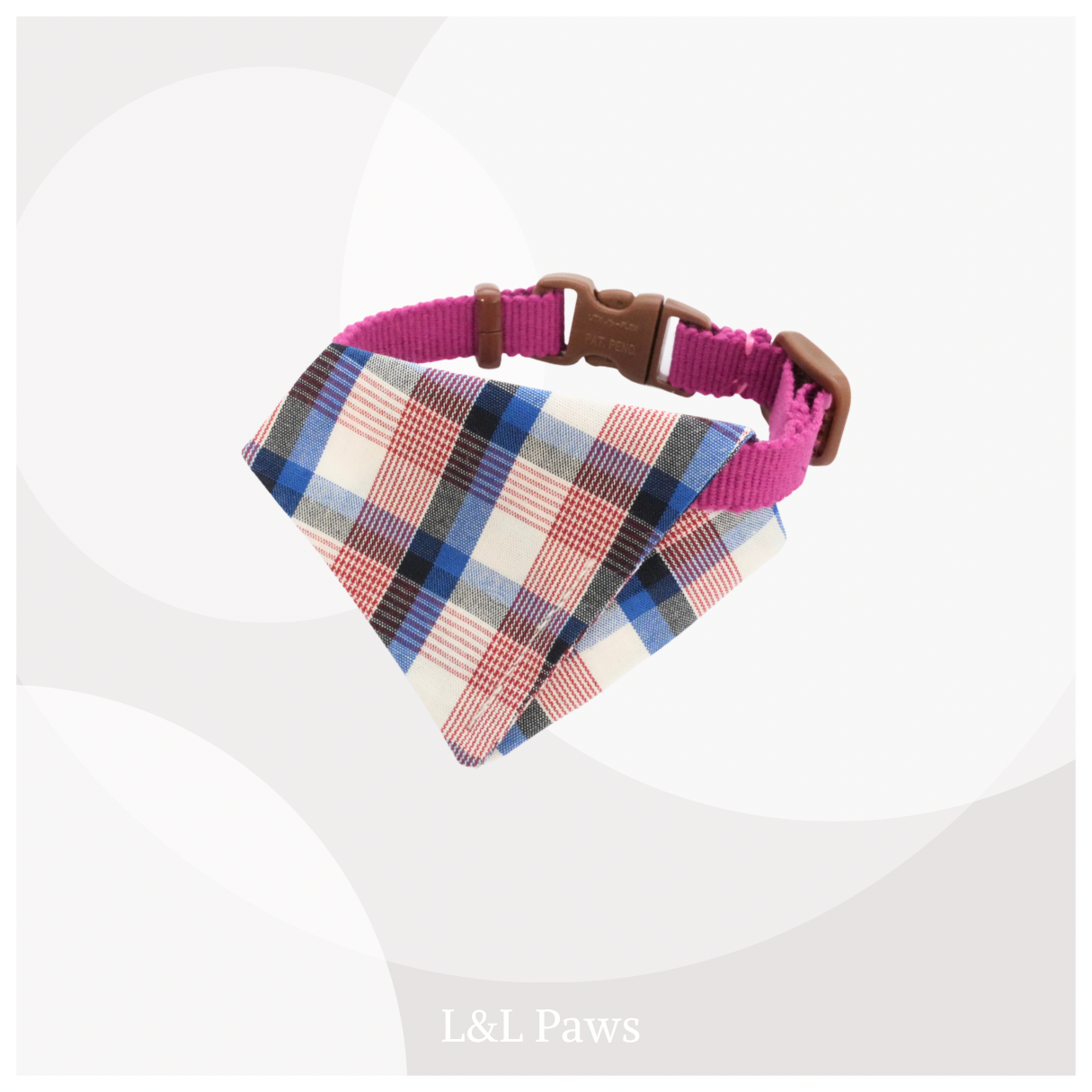 真田紐の首輪(マゼンタ）と播州織のダイヤバンダナのセット