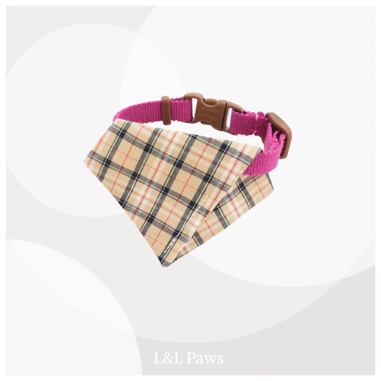 真田紐の首輪(マゼンタ）と播州織のダイヤバンダナのセット