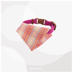 真田紐の首輪(マゼンタ）と播州織のダイヤバンダナのセット