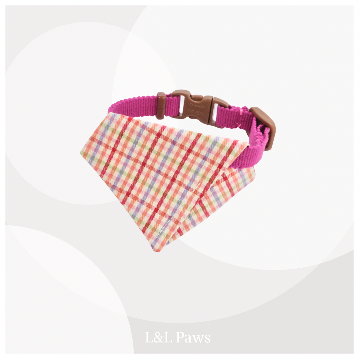 真田紐の首輪(マゼンタ）と播州織のダイヤバンダナのセット