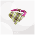 真田紐の首輪(マゼンタ）と播州織のダイヤバンダナのセット