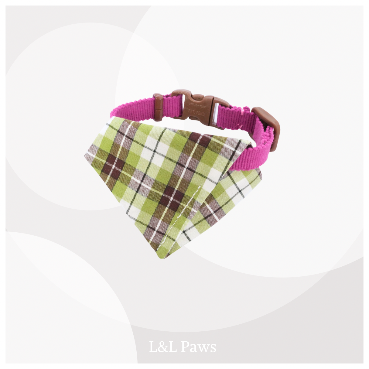 真田紐の首輪(マゼンタ）と播州織のダイヤバンダナのセット